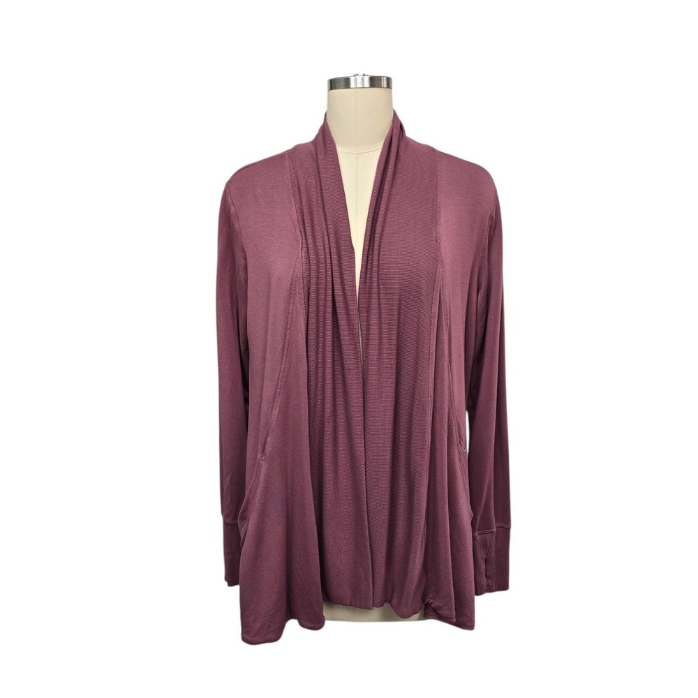 Athleta Pranayama Wrap Cardigan Burgundy Modal Blend Open Front Pockets Size Med